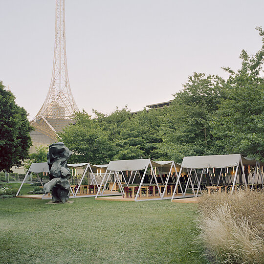 Interior photograph of NGV Triennial 2020 Outdoor Pavilions by Rory Gardiner