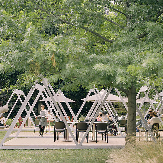Interior photograph of NGV Triennial 2020 Outdoor Pavilions by Rory Gardiner