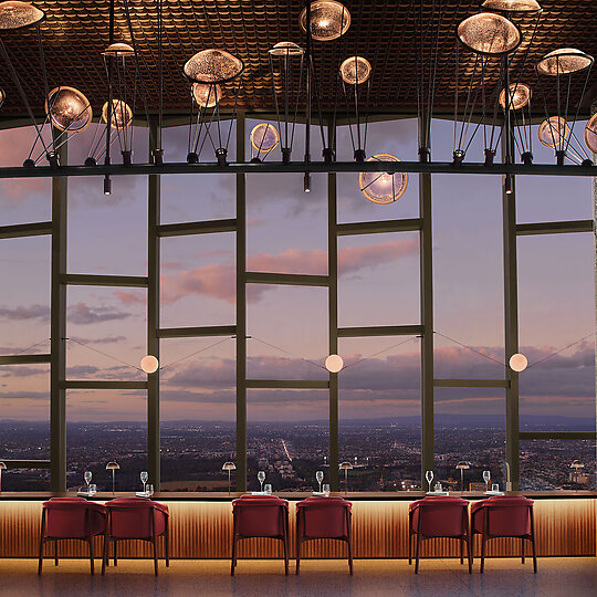 Interior photograph of The Ritz-Carlton Melbourne L80 Restaurant by Christopher Cypret