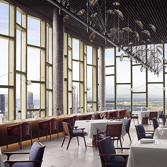 Interior photograph of The Ritz-Carlton Melbourne L80 Restaurant by Christopher Cypret