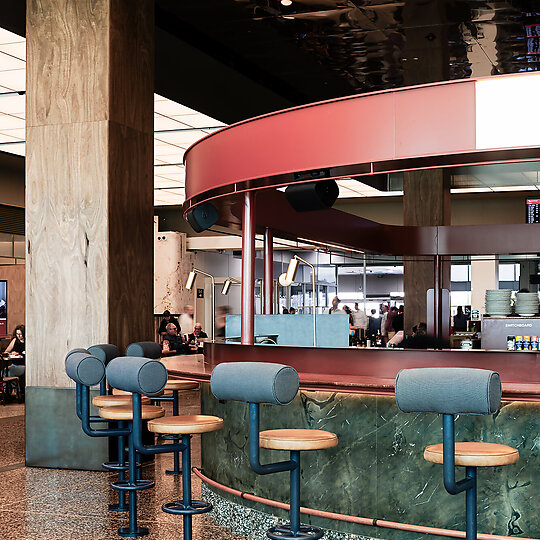 Interior photograph of ST. ALi Kiosk Melbourne Airport by Tom Blachford