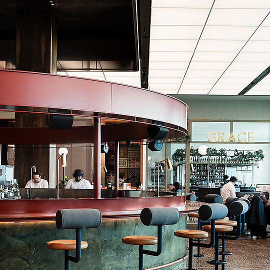 Interior photograph of ST. ALi Kiosk Melbourne Airport by Tom Blachford