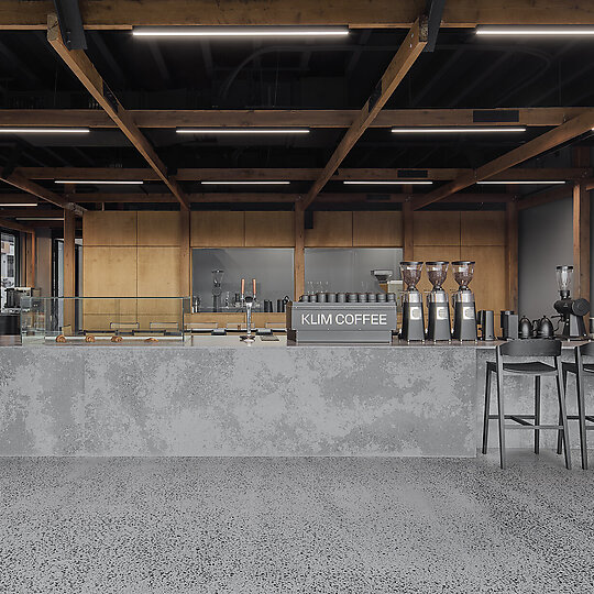 Interior photograph of Klim Coffee Roasting Co by Peter Clarke Photography