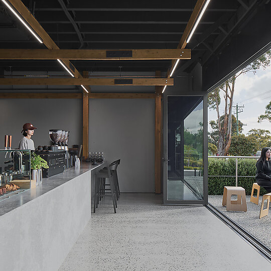 Interior photograph of Klim Coffee Roasting Co by Peter Clarke Photography