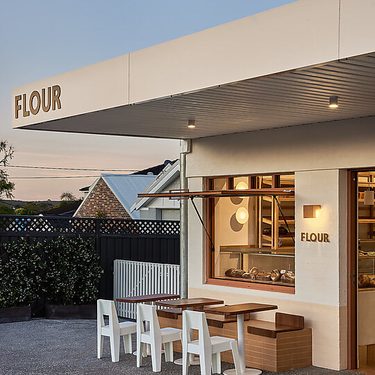 Interior photograph of FLOUR Coffee & Doughroom by Ryan Linnegar Photography