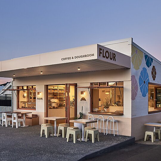 Interior photograph of FLOUR Coffee & Doughroom by Ryan Linnegar Photography