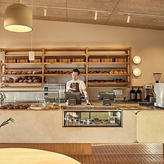 Interior photograph of FLOUR Coffee & Doughroom by Ryan Linnegar Photography